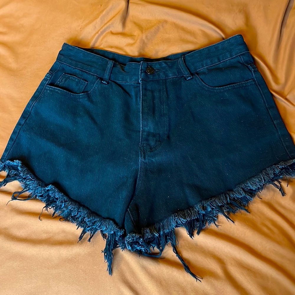 Shein Black Denim Shorts Flame Detail Large